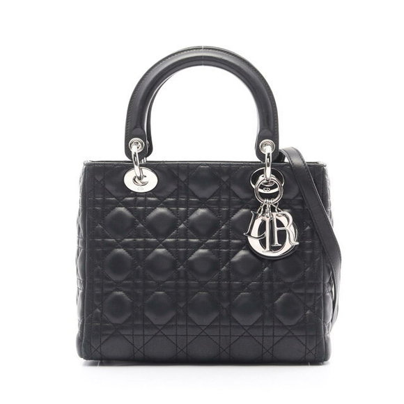 Dior Lady Cannage Handbag Leather Black - Picture 1 of 7